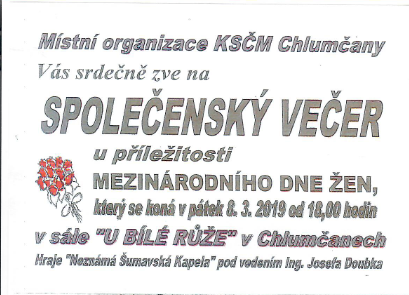 Společenský večer 8.3.2019