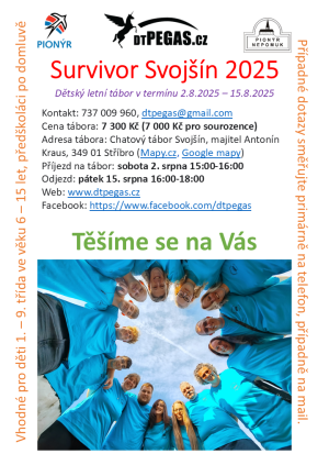 Dětský letní tábor - Survivor Svojšín 2025
